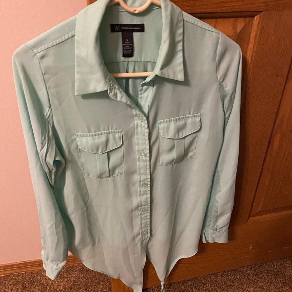 Teal-Blue nice top that is tie-able at bottom!
